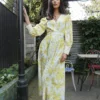 Aaliyah Yellow Placement Long Sleeve Maxi Dress