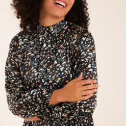 Abstract Animal Print High Neck Blouson Midi Dress -Cheap My Dreamy Dress Store abstract animal print high neck blouson midi dress p23382 162866 image