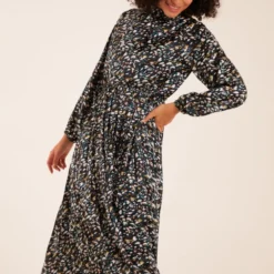 Abstract Animal Print High Neck Blouson Midi Dress -Cheap My Dreamy Dress Store abstract animal print high neck blouson midi dress p23382 162867 image