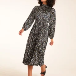 Abstract Animal Print High Neck Blouson Midi Dress -Cheap My Dreamy Dress Store abstract animal print high neck blouson midi dress p23382 162868 image