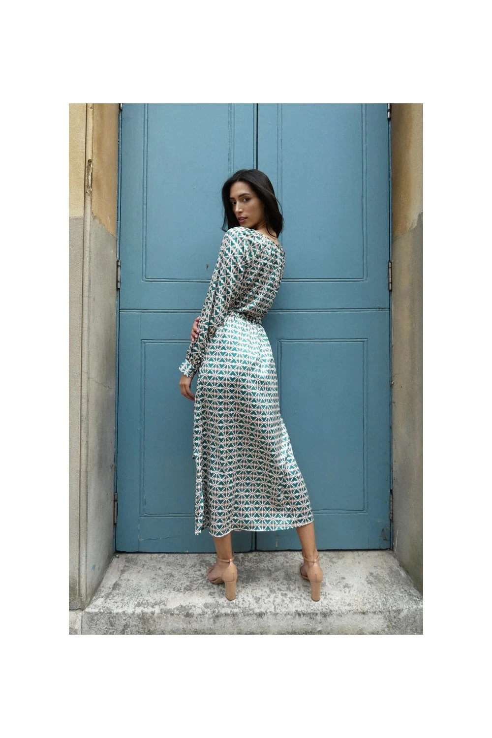 Addison Multi Print Satin Midi Dress 3 Addison Multi Print Satin Midi Dress - Image 3