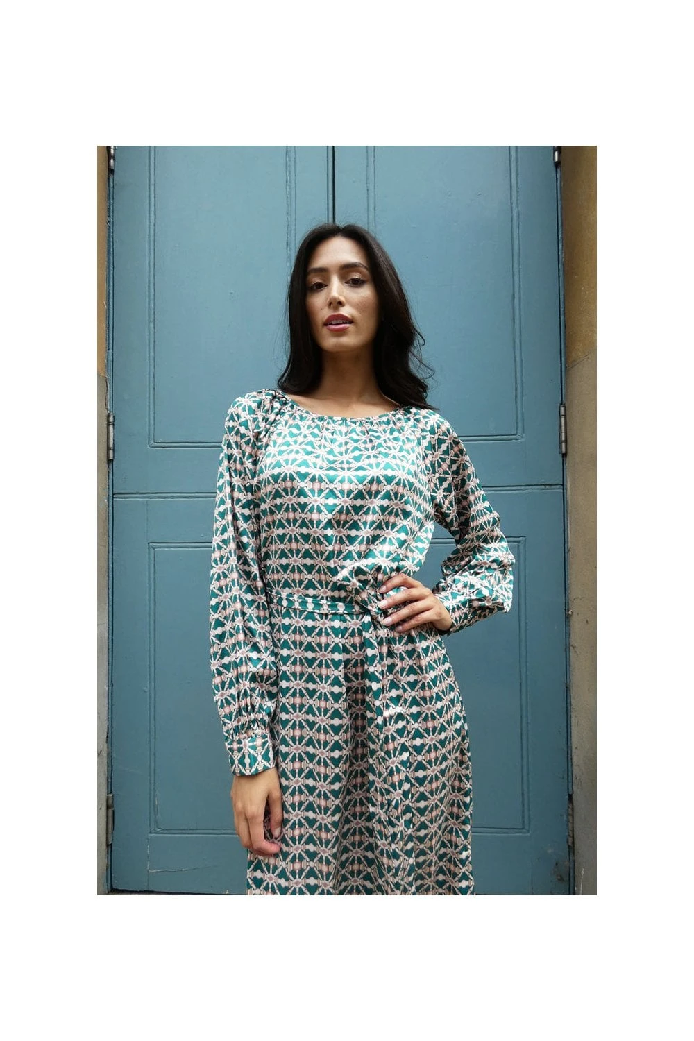 Addison Multi Print Satin Midi Dress 2 Addison Multi Print Satin Midi Dress - Image 2