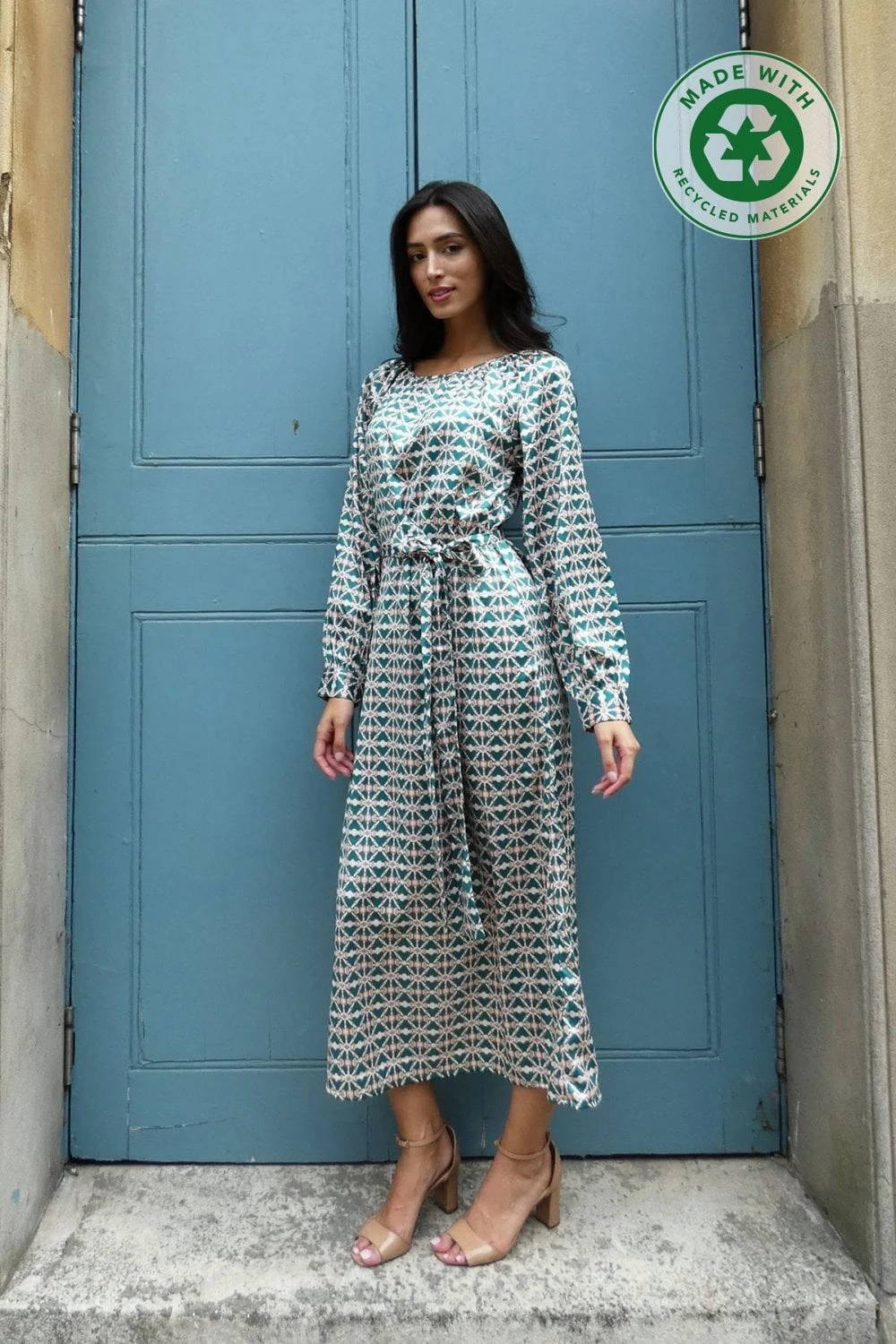 Addison Multi Print Satin Midi Dress 1 Addison Multi Print Satin Midi Dress