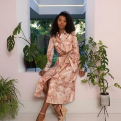 Adeline Marble Print Midi Shirt Dress