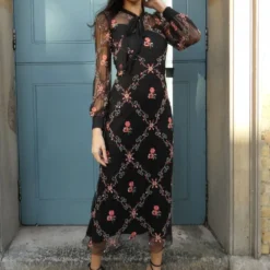 Alexis Embellished Black Midi Dress