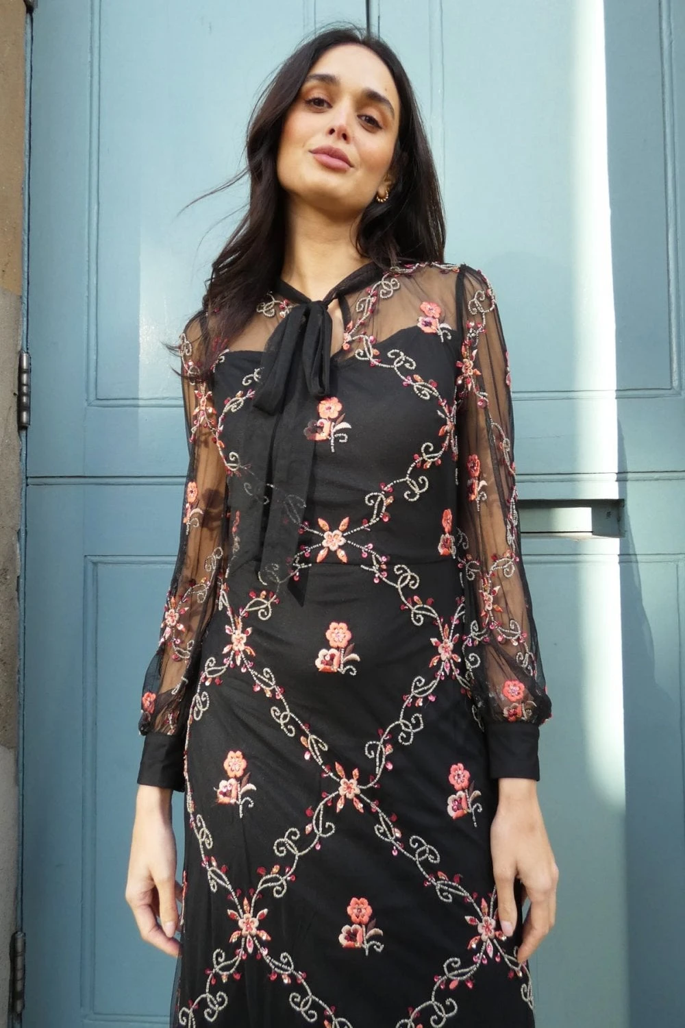 Alexis Embellished Black Midi Dress 2 Alexis Embellished Black Midi Dress - Image 2