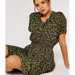 Apricot Animal Print Short Sleeve Dress -Cheap My Dreamy Dress Store animal print short sleeve dress p23160 162023 image
