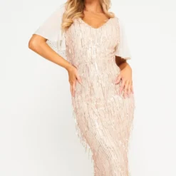 Apricot Butterfly Sleeve Sequin Maxi Dress -Cheap My Dreamy Dress Store apricot butterfly sleeve sequin maxi dress p14022 120880 image