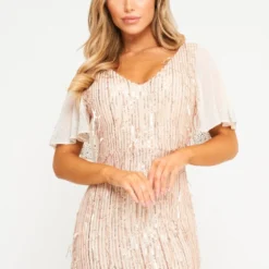 Apricot Butterfly Sleeve Sequin Maxi Dress -Cheap My Dreamy Dress Store apricot butterfly sleeve sequin maxi dress p14022 120881 image