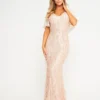 Apricot Butterfly Sleeve Sequin Maxi Dress