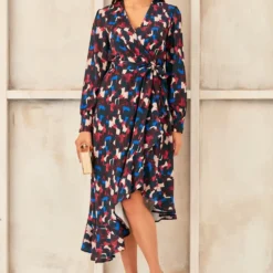 Asymmetrical Ruffle Hem Wrap Midi Dress -Cheap My Dreamy Dress Store asymmetrical ruffle hem wrap midi dress p16427 132596 image