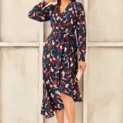Asymmetrical Ruffle Hem Wrap Midi Dress -Cheap My Dreamy Dress Store asymmetrical ruffle hem wrap midi dress p16427 132598 image