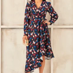 Asymmetrical Ruffle Hem Wrap Midi Dress -Cheap My Dreamy Dress Store asymmetrical ruffle hem wrap midi dress p16427 132600 image