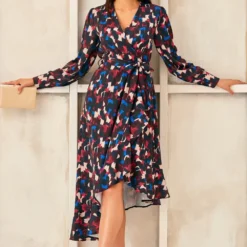Asymmetrical Ruffle Hem Wrap Midi Dress -Cheap My Dreamy Dress Store asymmetrical ruffle hem wrap midi dress p16427 132602 image