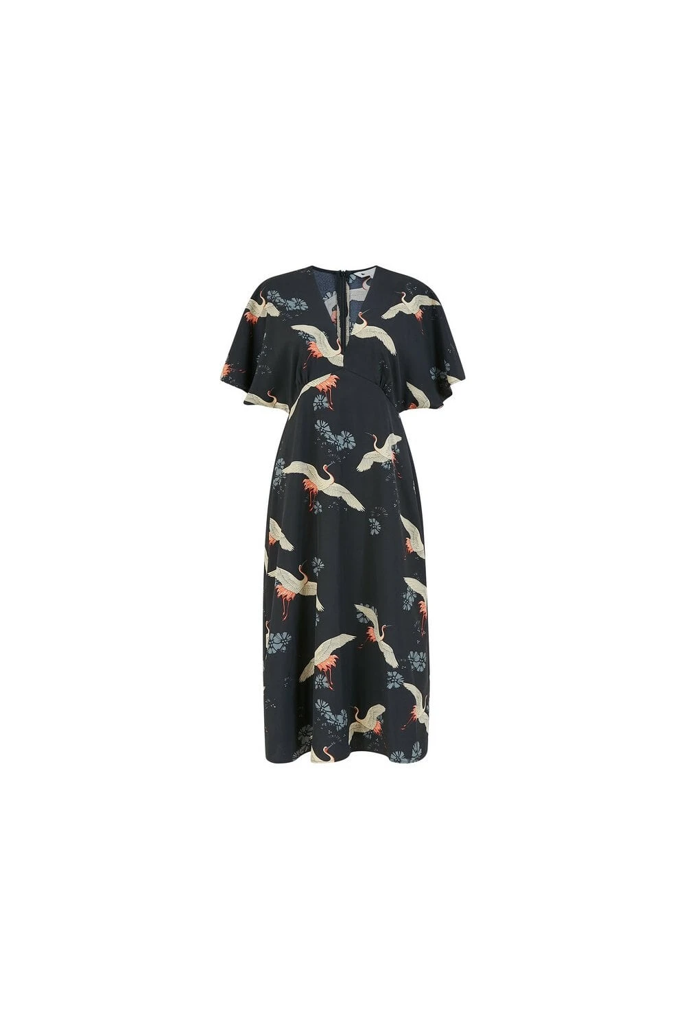 Yumi Black Crane Print Kimono Midi Dress 4 Yumi Black Crane Print Kimono Midi Dress - Image 4