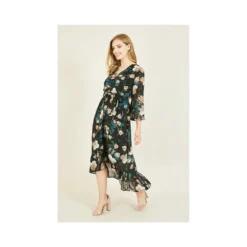 Yumi Black Floral Dipped Hem Midi Dress -Cheap My Dreamy Dress Store black floral dipped hem midi dress p8836 72875 image