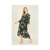 Yumi Black Floral Dipped Hem Midi Dress
