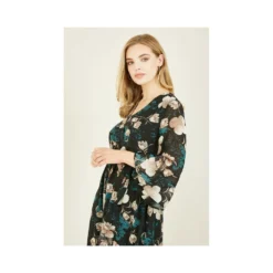 Yumi Black Floral Dipped Hem Midi Dress -Cheap My Dreamy Dress Store black floral dipped hem midi dress p8836 72878 image