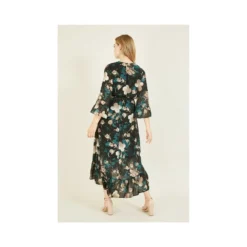 Yumi Black Floral Dipped Hem Midi Dress -Cheap My Dreamy Dress Store black floral dipped hem midi dress p8836 72879 image