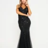 Black Floral Mesh Sequin Maxi Dress