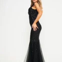 Black Floral Mesh Sequin Maxi Dress -Cheap My Dreamy Dress Store black floral mesh sequin maxi dress p14025 120900 image