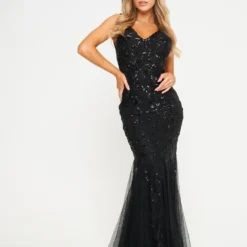 Black Floral Mesh Sequin Maxi Dress -Cheap My Dreamy Dress Store black floral mesh sequin maxi dress p14025 120902 image