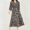 Yumi Black Floral Print Shirt Dress