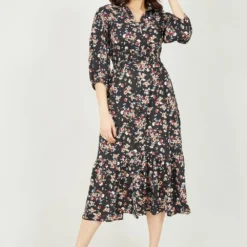 Yumi Black Floral Print Shirt Dress -Cheap My Dreamy Dress Store black floral print shirt dress p10226 111371 image