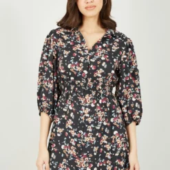 Yumi Black Floral Print Shirt Dress -Cheap My Dreamy Dress Store black floral print shirt dress p10226 111372 image