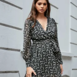 Black Floral Print Wrap Dress -Cheap My Dreamy Dress Store black floral print wrap dress p19604 146847 image