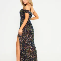 Black-Gold Sequin One Strap Shoulder Maxi Dress -Cheap My Dreamy Dress Store black gold sequin one strap shoulder maxi dress p14029 120926 image