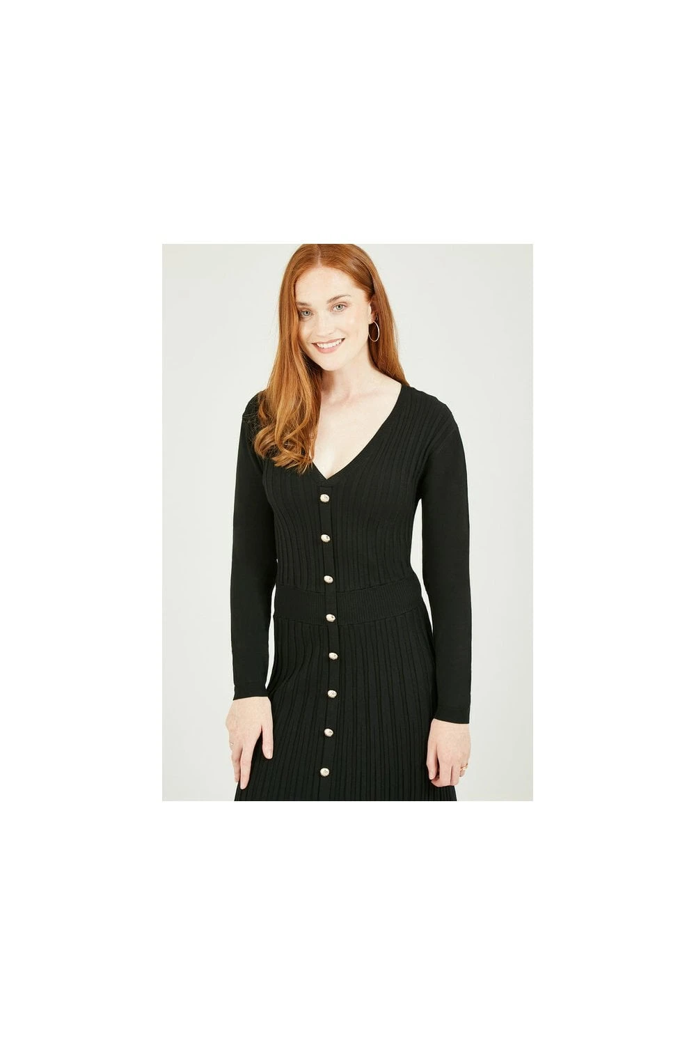 Yumi Black Knitted Button Detail Dress 2 Yumi Black Knitted Button Detail Dress - Image 2