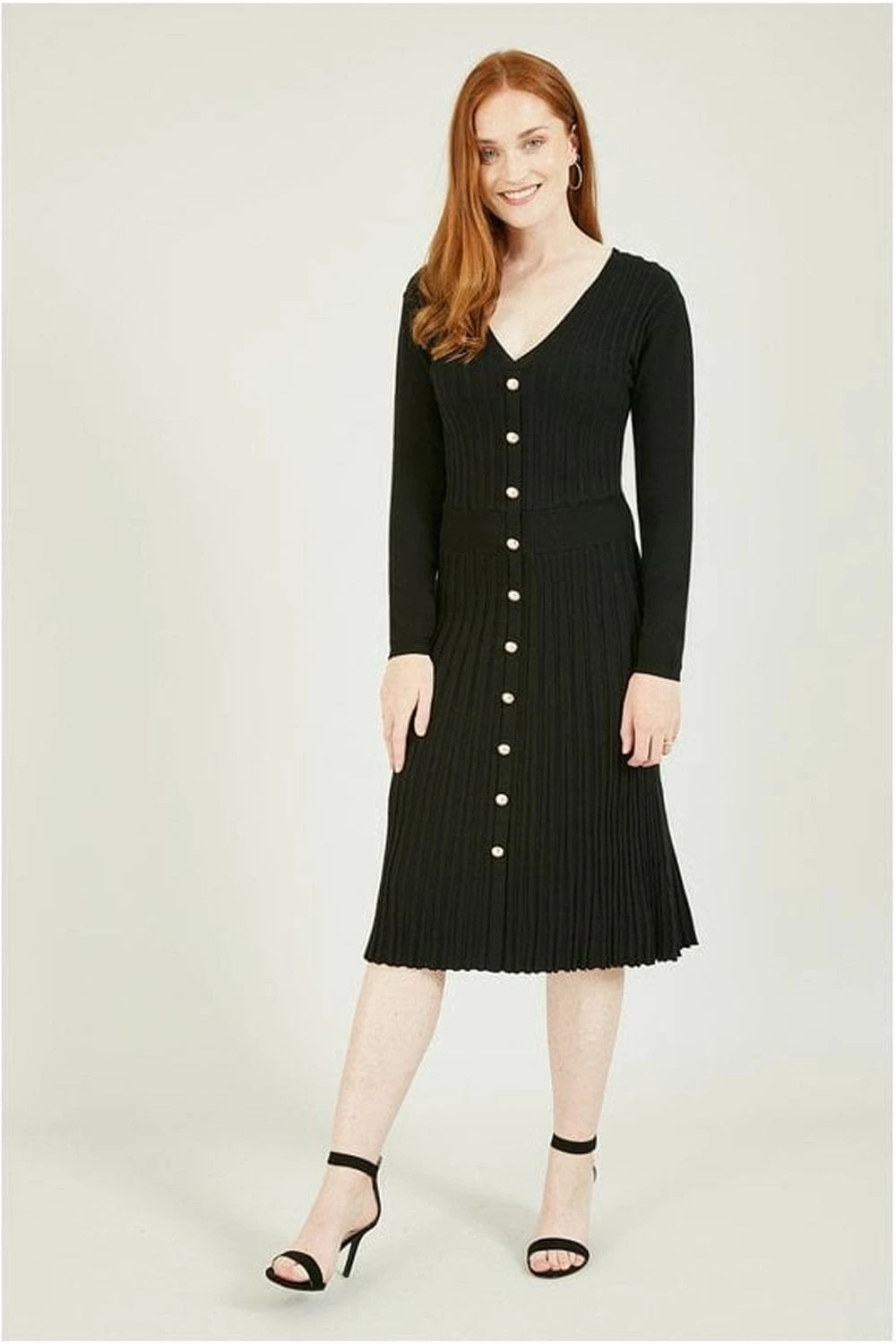 Yumi Black Knitted Button Detail Dress 1 Yumi Black Knitted Button Detail Dress