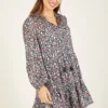 Yumi Black Lurex Rose Boho Tunic Dress
