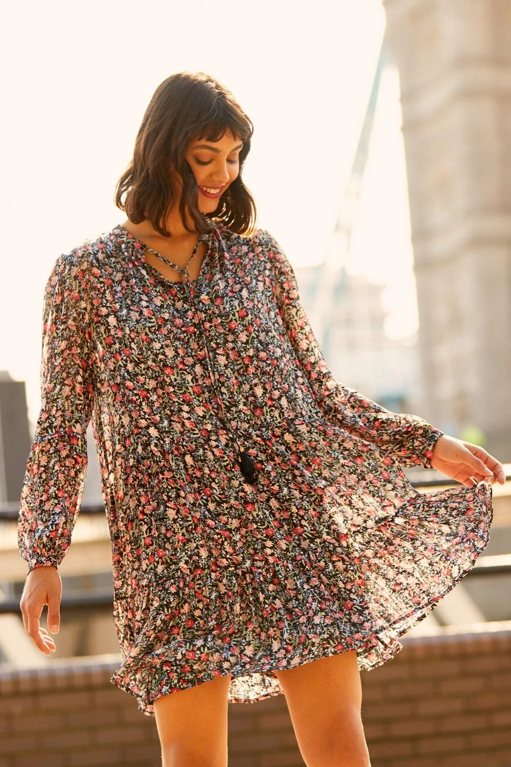 Yumi Black Lurex Rose Boho Tunic Dress 2 Yumi Black Lurex Rose Boho Tunic Dress - Image 2