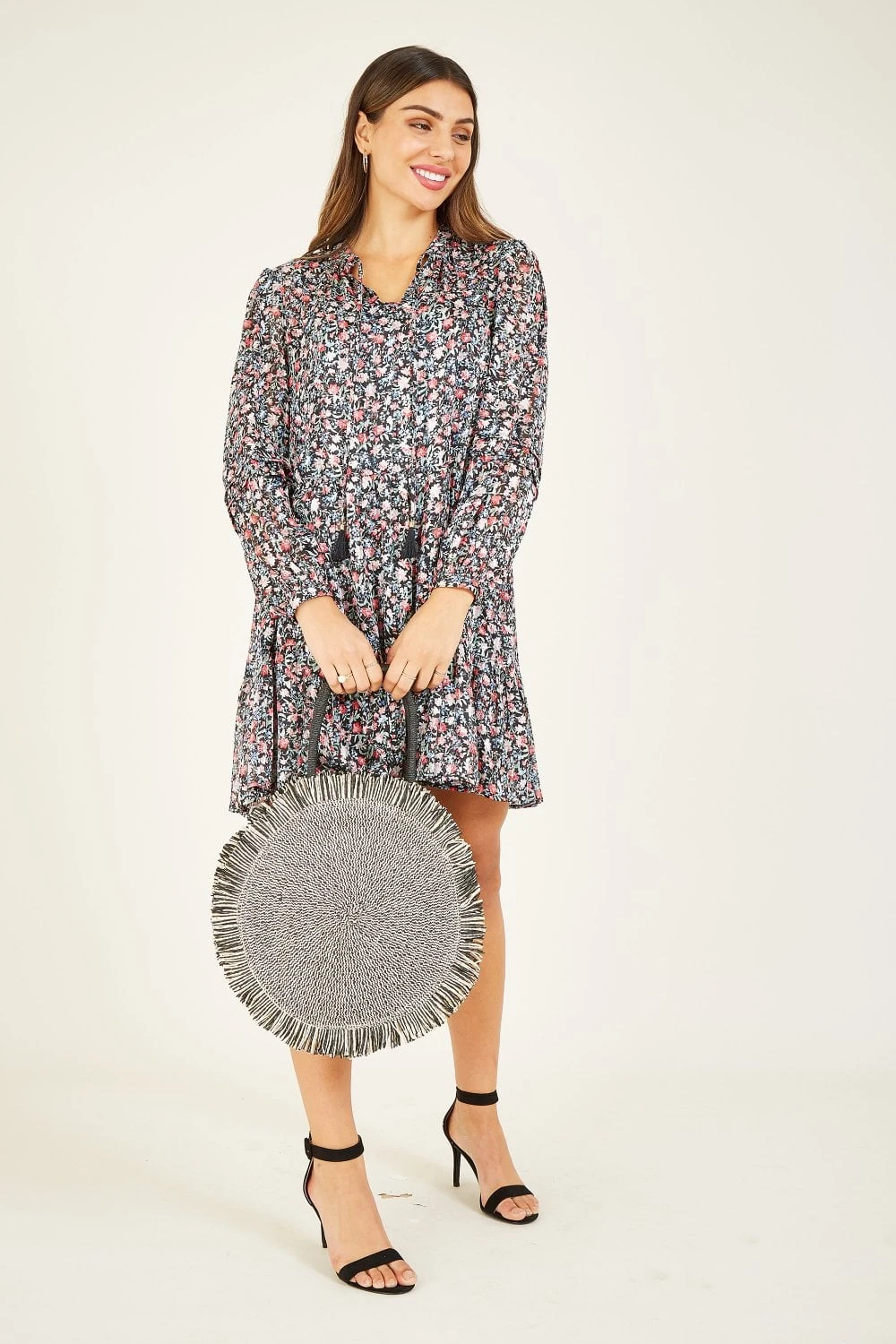 Yumi Black Lurex Rose Boho Tunic Dress 5 Yumi Black Lurex Rose Boho Tunic Dress - Image 5