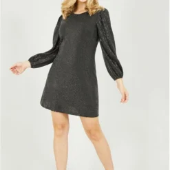 Yumi Black Sequin Long Sleeve Tunic Dress