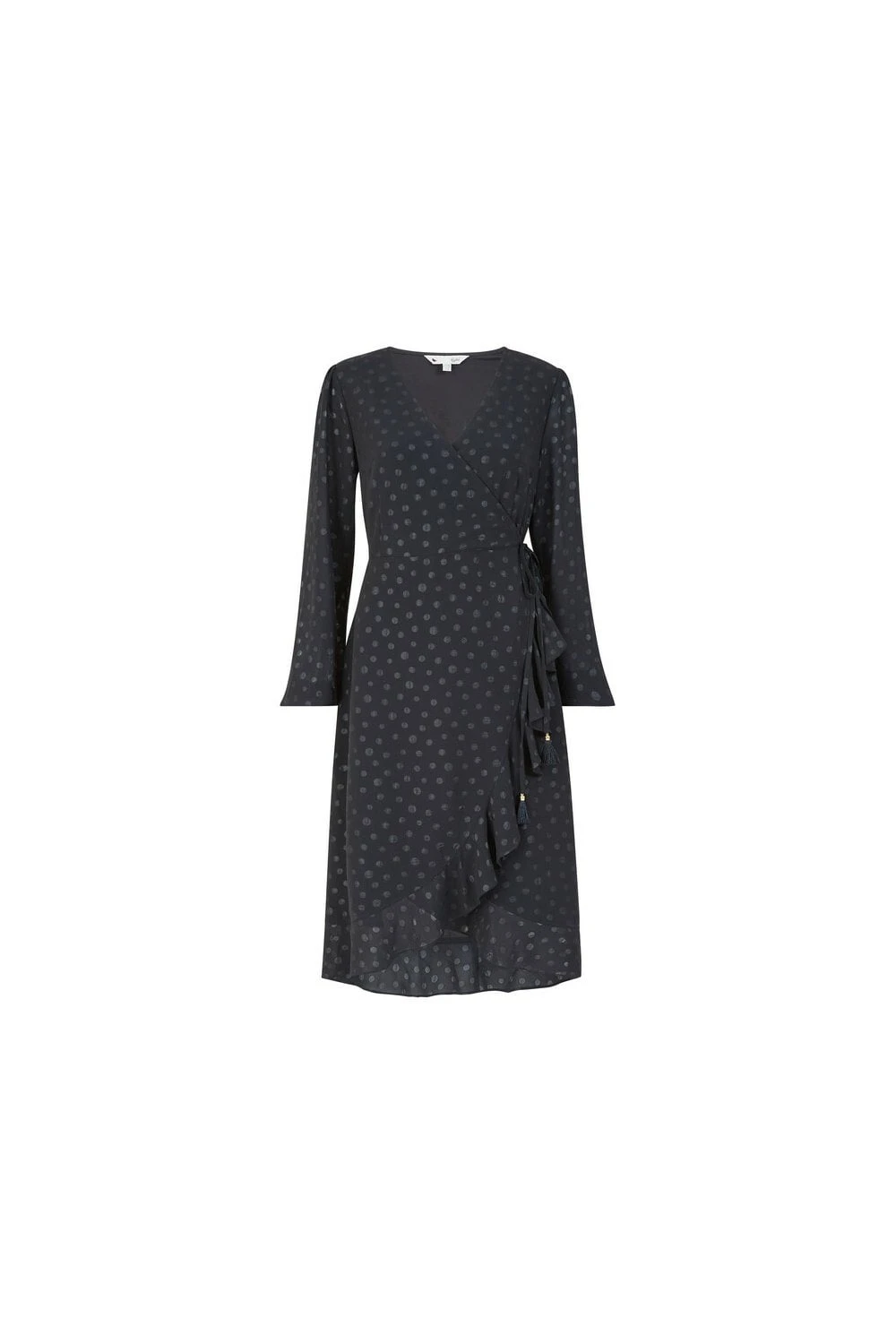 Yumi Black Spotted Frill Wrap Dress 4 Yumi Black Spotted Frill Wrap Dress - Image 4