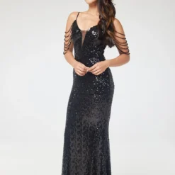 Black V-Neck Jewelled Shoulder Sequin Maxi Dress -Cheap My Dreamy Dress Store black v neck jewelled shoulder sequin maxi dress p18720 142436 image