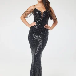 Black V-Neck Jewelled Shoulder Sequin Maxi Dress -Cheap My Dreamy Dress Store black v neck jewelled shoulder sequin maxi dress p18720 142437 image