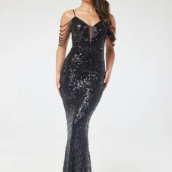 Black V-Neck Jewelled Shoulder Sequin Maxi Dress -Cheap My Dreamy Dress Store black v neck jewelled shoulder sequin maxi dress p18720 142438 image