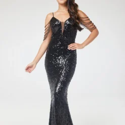 Black V-Neck Jewelled Shoulder Sequin Maxi Dress -Cheap My Dreamy Dress Store black v neck jewelled shoulder sequin maxi dress p18720 142439 image