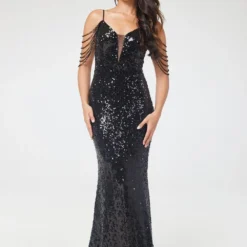 Black V-Neck Jewelled Shoulder Sequin Maxi Dress -Cheap My Dreamy Dress Store black v neck jewelled shoulder sequin maxi dress p18720 142440 image