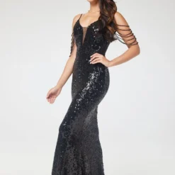 Black V-Neck Jewelled Shoulder Sequin Maxi Dress -Cheap My Dreamy Dress Store black v neck jewelled shoulder sequin maxi dress p18720 142441 image