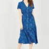 Yumi Blue Animal Print Midi Shirt Dress