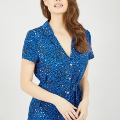 Yumi Blue Animal Print Midi Shirt Dress -Cheap My Dreamy Dress Store blue animal print midi shirt dress p10486 111185 image