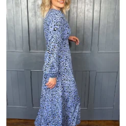 BLUE ANIMAL PRINTED LONG SLEEVE MIDI DRESS -Cheap My Dreamy Dress Store blue animal printed long sleeve midi dress p21880 156196 image