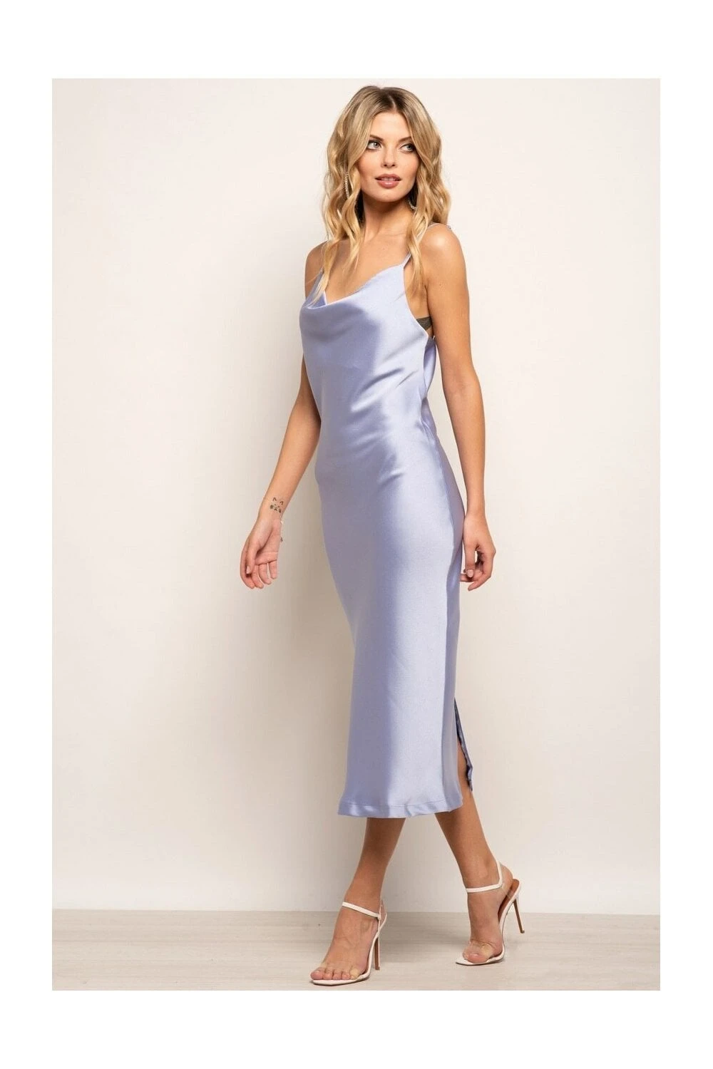 Blue Cowl Neck Satin Slip Midi Dress 5 Blue Cowl Neck Satin Slip Midi Dress - Image 5
