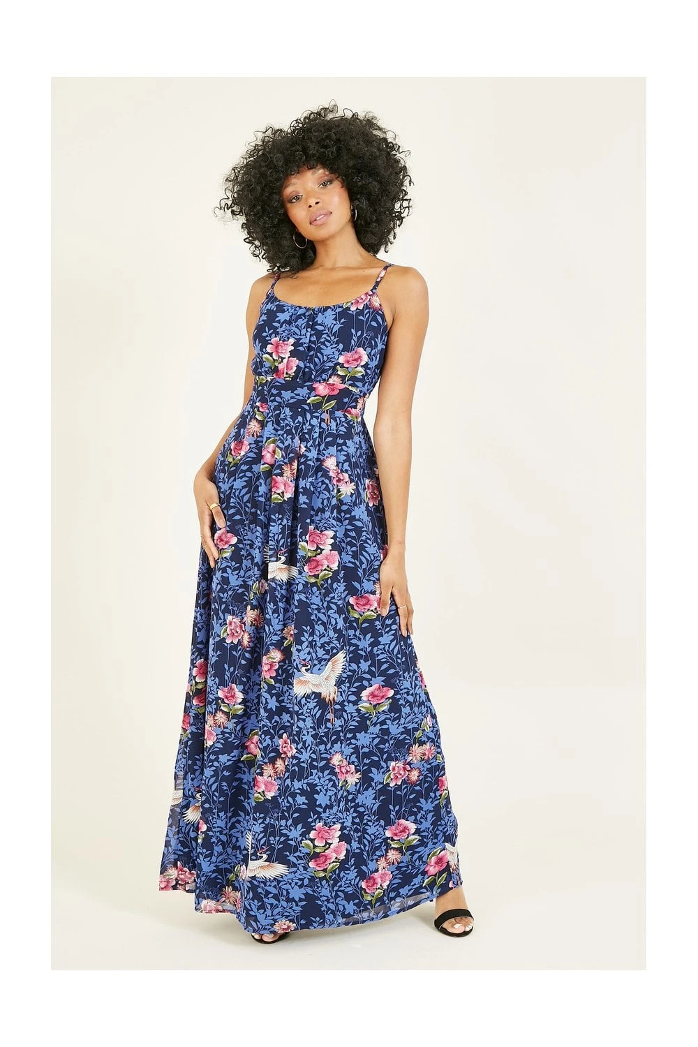 Yumi Blue Crane Print Maxi Dress 3 Yumi Blue Crane Print Maxi Dress - Image 3