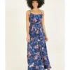 Yumi Blue Crane Print Maxi Dress